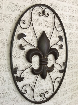 Wall ornament metal french lily, brown